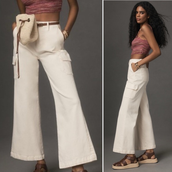 PAIGE Pants - Paige Carly Wide Leg Cargo Pant 31 Cream Neutral Cotton Twill Utility Casual NWT